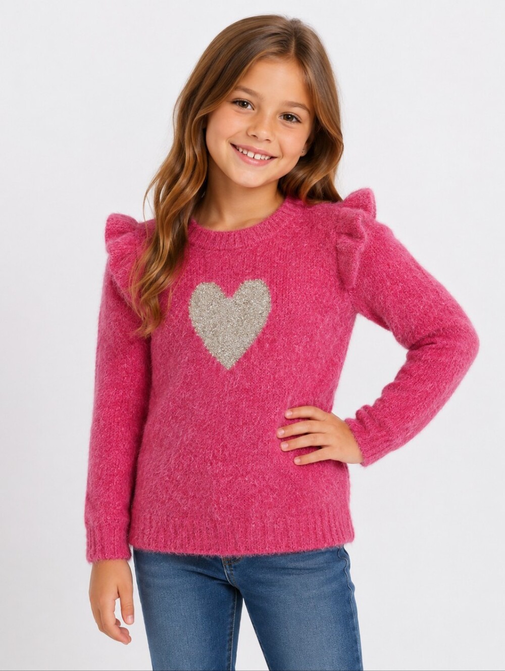 Girl’s Cat & Jack Pink Fuzzy Gold Glitter Sparkle Heart Sweater Dress Size XS 4/